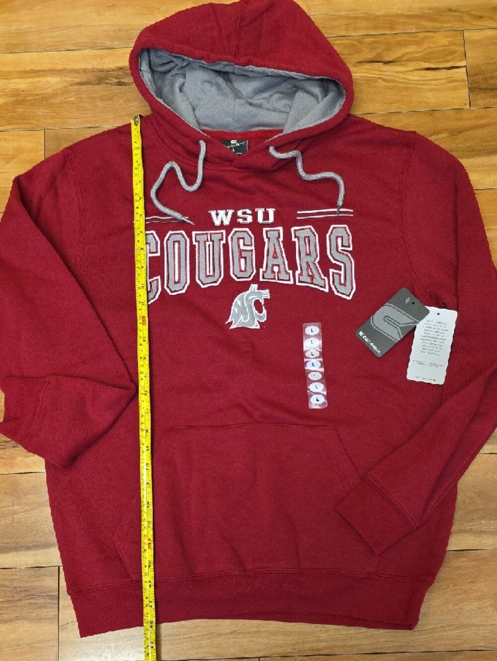Washington State University Cougars Pullover Hoodie Crimson Gray Unisex Sz L NEW - Picture 7 of 10
